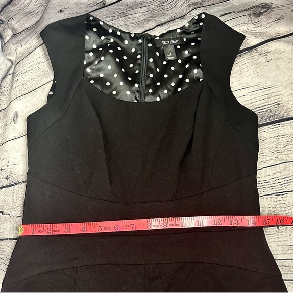 White House Black Market Dress 8 Petite Black Sleeveless Peplum Midi Sheath Dots - Picture 9 of 9